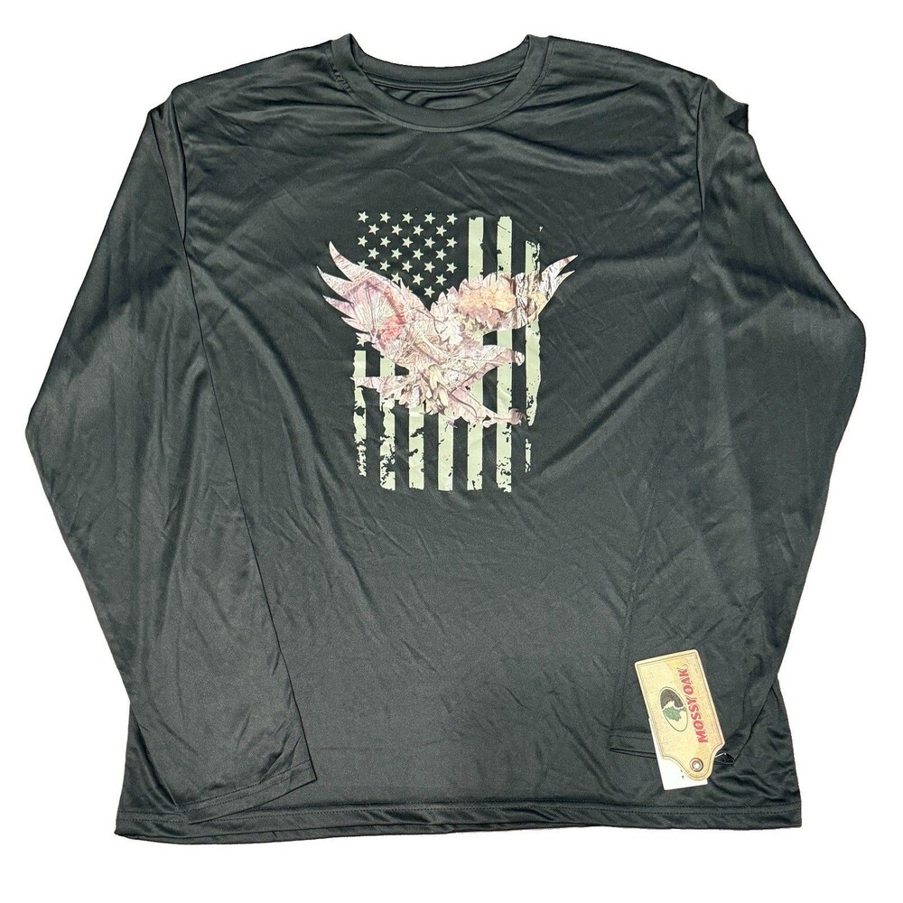 Mossy Oak Performance Long Sleeve Shirt Men’s XL Patriotic Flag Camo Eagle  NWT